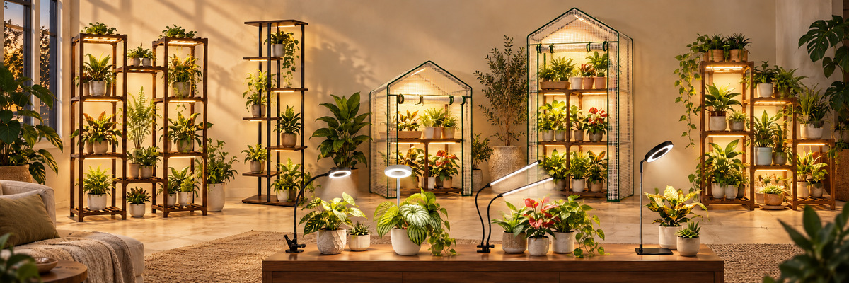 Bamworld fall and winter grow collection: lighted plant stands, mini greenhouses and indoor plant grow lights