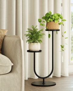 Bamworld Tall Plant Stand Indoor Outdoor, Corner Metal Plant Shelf, 2 Potted Flower Pot Holder for Patio Garden Balcony Living Room Bedroom（Black）