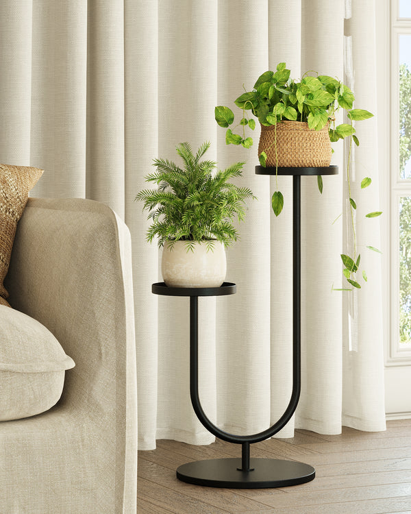 Bamworld Tall Plant Stand Indoor Outdoor, Corner Metal Plant Shelf, 2 Potted Flower Pot Holder for Patio Garden Balcony Living Room Bedroom（Black）