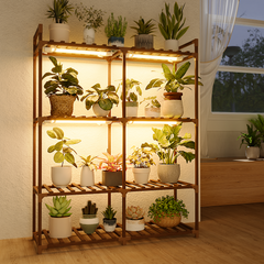 Bamworld Plant Stand with Grow Lights for Indoor Plants Wood Plant Shelf 4 Tier Large Flower Stand for Mutiple Plant Holder Rack for Patio Living Room Balcony