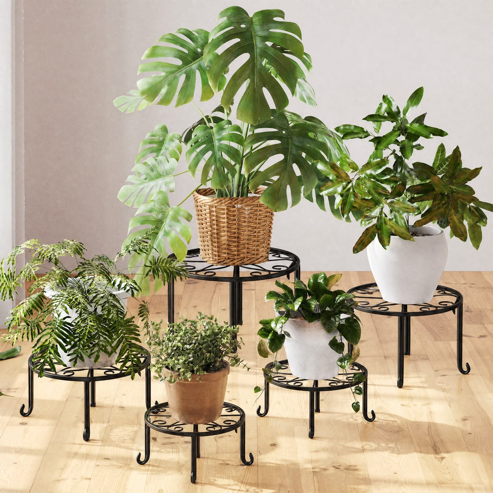 Bamworld 5-Pack Black Metal Plant Stand for Indoor Outdoor，Rustproof Flower Stand for Planter Outdoor Plant Rack for Patio & Garden Decor-Installation-free version