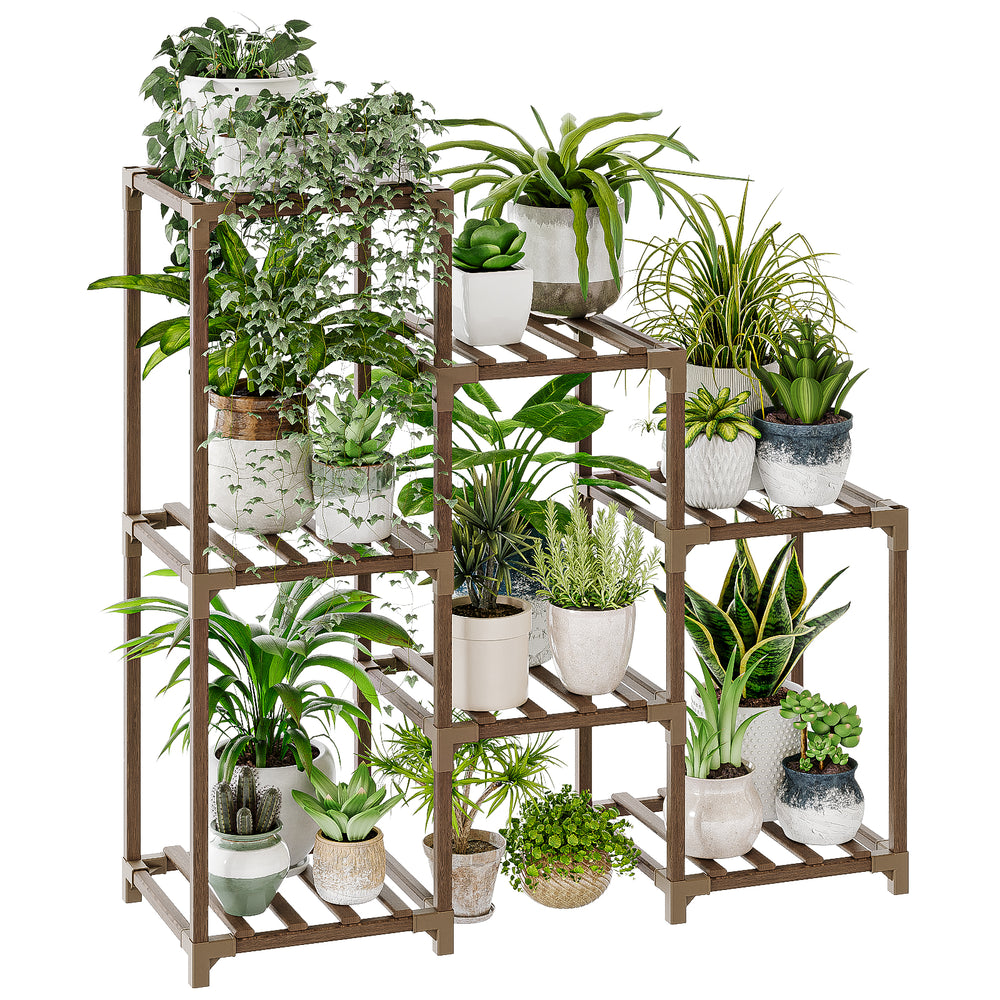 Bamworld Plant Stand Indoor Plant Shelf Outdoor Wood Plant Rack for Multiple Plants 3 Tiers Ladder Plant Holder for Living Room Patio Boho Home Decor for Gardening