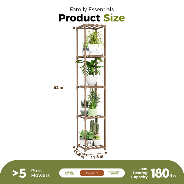 Bamworld Plant Stand Indoor Outdoor, 5-Tier Tall Large Wood Plant Shelf, Multi-Tier Flower Stands Garden Shelves, Wooden Plant Display Holder Rack for Living Room Corner
