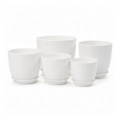 Bamworld 5-Piece White Planter Pots Set with Matching Saucers