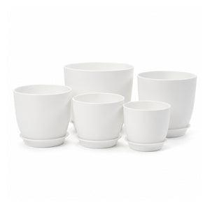 Bamworld 5-Piece White Planter Pots Set with Matching Saucers