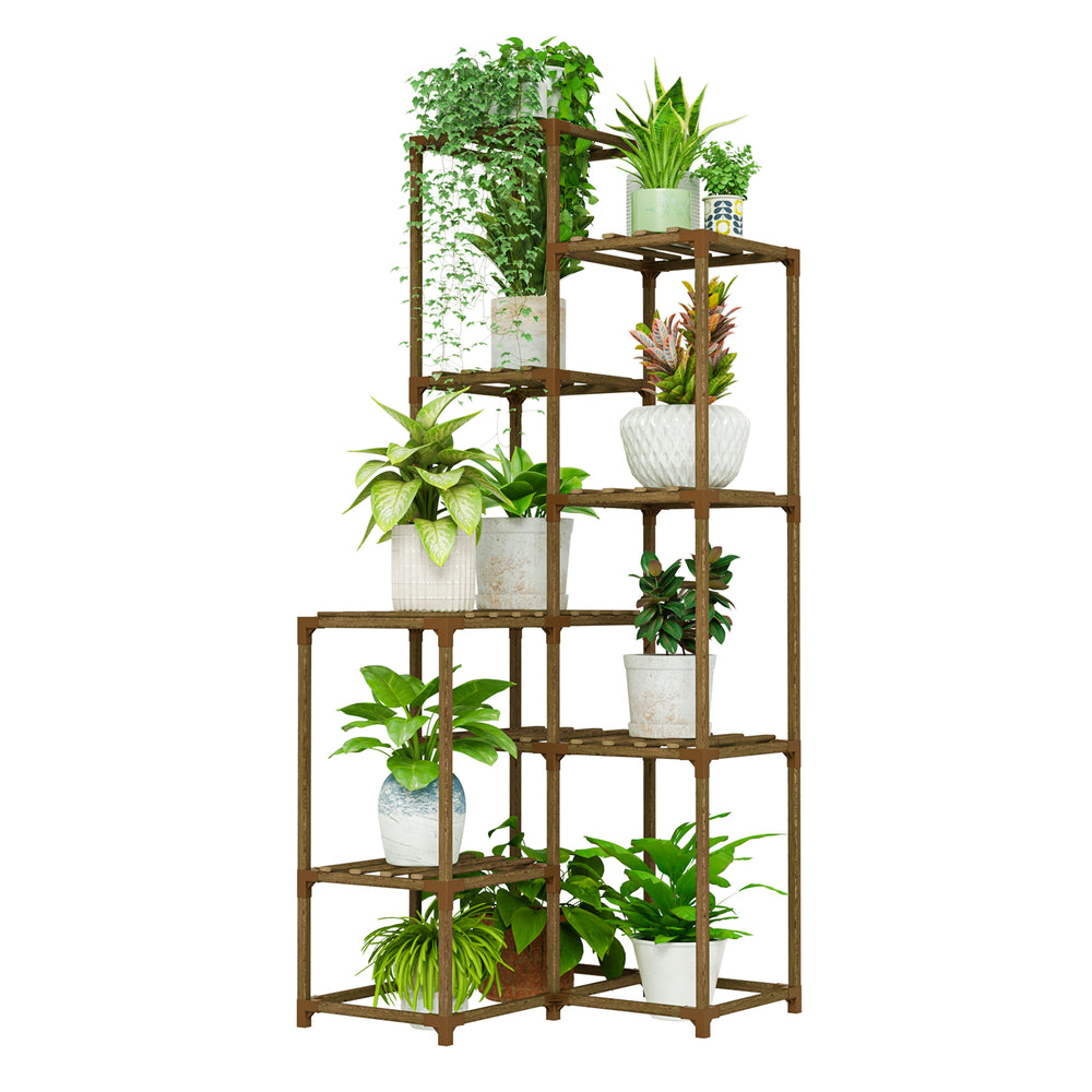 Bamworld Corner Plant Shelf for Indoor & Outdoor, 54.7" Tall Wood Plant Stand, Large Plant Table Holder for Multiple Plants, Perfect for Patio, Balcony, Garden, Office & Home Decor