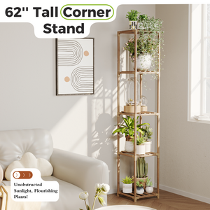 Bamworld Plant Stand Indoor Outdoor, 5-Tier Tall Large Wood Plant Shelf, Multi-Tier Flower Stands Garden Shelves, Wooden Plant Display Holder Rack for Living Room Corner
