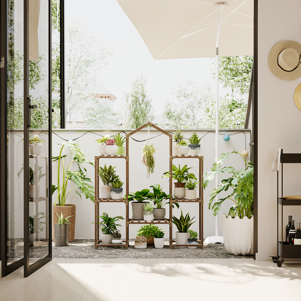 Bamworld Boho Roof-Shaped Wooden Hanging Plant Stand