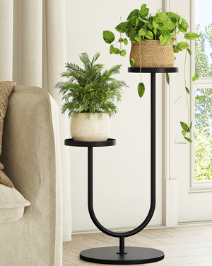 Bamworld Tall Plant Stand Indoor Outdoor, Corner Metal Plant Shelf, 2 Potted Flower Pot Holder for Patio Garden Balcony Living Room Bedroom（Black）