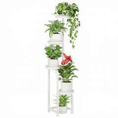 Bamworld Tall Indoor Outdoor Plant Stand, Corner Metal Multi-Plant Flower Pot Stand, 4-Tier Heavy-Duty Plant Shelf for Outdoor Garden, Balcony, Living Room, （white）