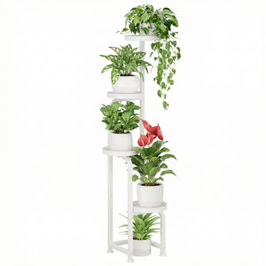 Bamworld Tall Indoor Outdoor Plant Stand, Corner Metal Multi-Plant Flower Pot Stand, 4-Tier Heavy-Duty Plant Shelf for Outdoor Garden, Balcony, Living Room, （white）