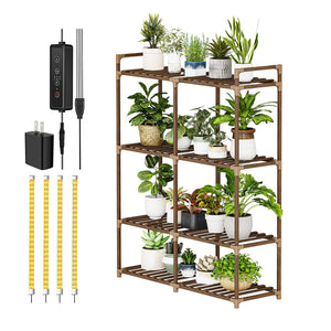 Bamworld Plant Stand with Grow Lights for Indoor Plants Wood Plant Shelf 4 Tier Large Flower Stand for Mutiple Plant Holder Rack for Patio Living Room Balcony