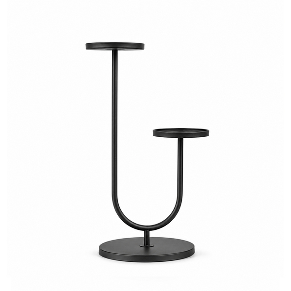 Bamworld 2 tier metal corner plant stand heavy duty black iron white background