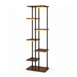 Bamworld 7 tier corner metal and wood plant stand with adjustable grow light two tone brown finish white background
