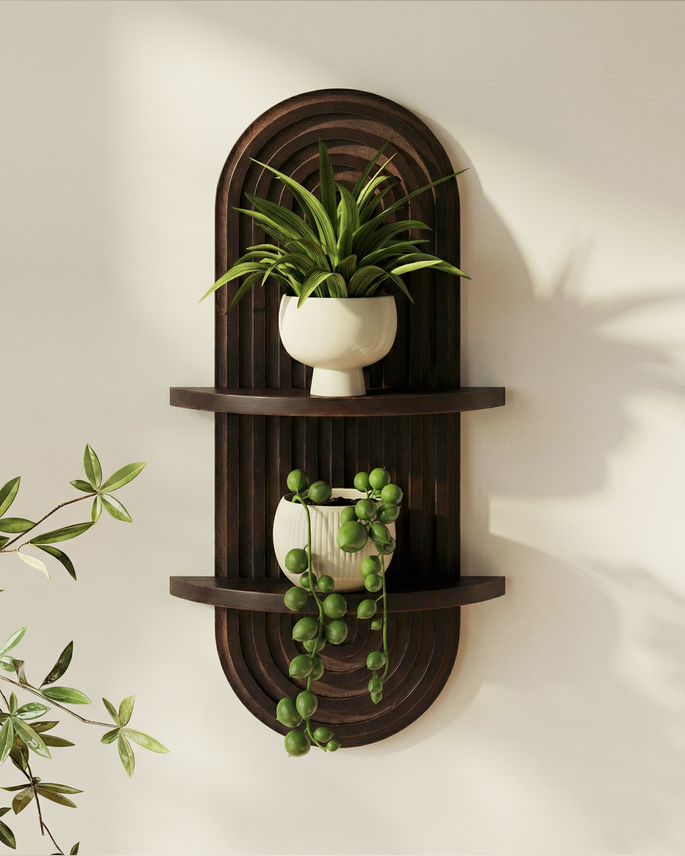 Bamworld 2-Tier Mid-Century Modern Arched Floating Plant Shelf - Walnut