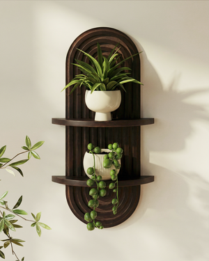 Bamworld 2-Tier Mid-Century Modern Arched Floating Plant Shelf - Walnut
