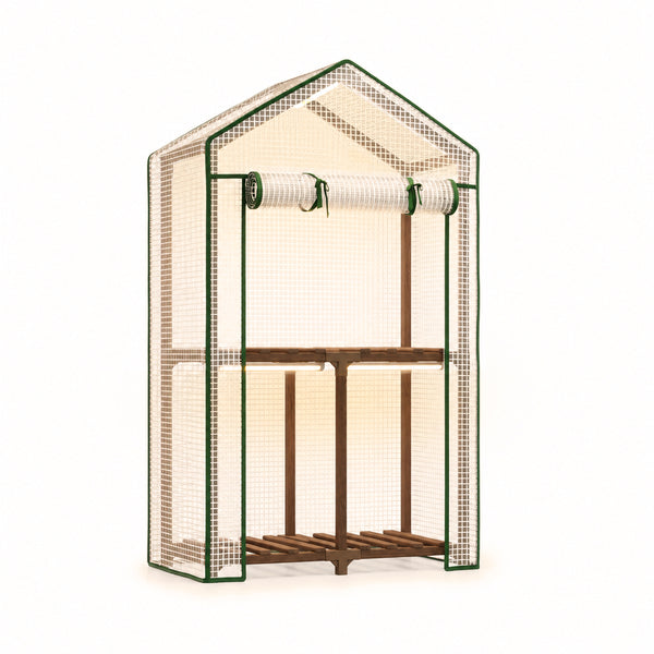 Bamworld Portable 2-Tier Mini Greenhouse Stand with Grow Lights