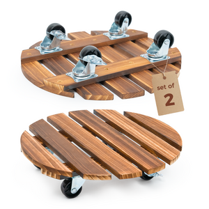 Bamworld 12" Heavy Duty Wooden Plant Caddy with Wheels (2 Pack)