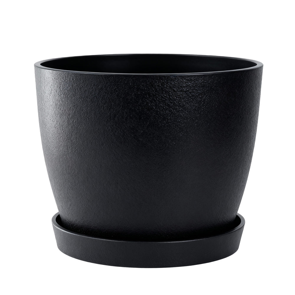 Bamworld 9-Inch Contemporary Matte Black Planter Pot with Matching Saucer
