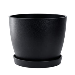 Bamworld 9-Inch Contemporary Matte Black Planter Pot with Matching Saucer