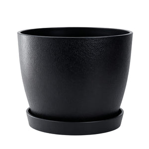 Bamworld 9-Inch Contemporary Matte Black Planter Pot with Matching Saucer