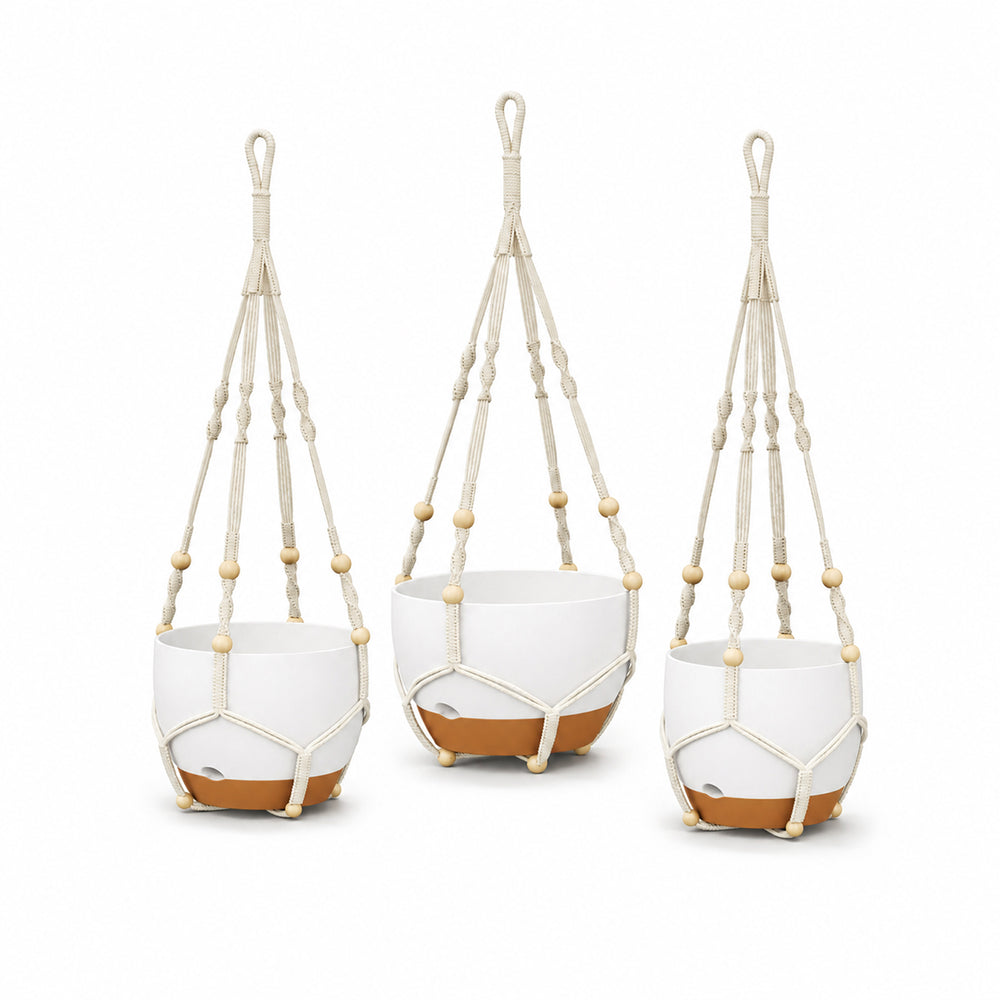 Bamworld 3-Pack Self-Watering Hanging Planters with Macrame and Chains