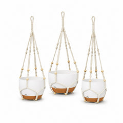 Bamworld 3-Pack Self-Watering Hanging Planters with Macrame and Chains
