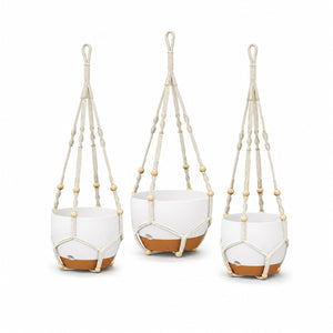 Bamworld 3-Pack Self-Watering Hanging Planters with Macrame and Chains