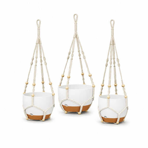 Bamworld 3-Pack Self-Watering Hanging Planters with Macrame and Chains