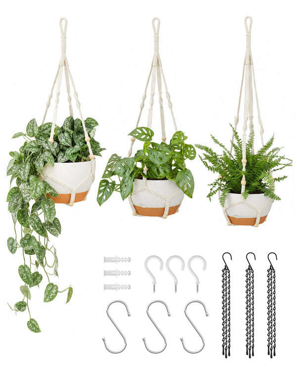 Bamworld 3-Pack Self-Watering Hanging Planters with Macrame and Chains