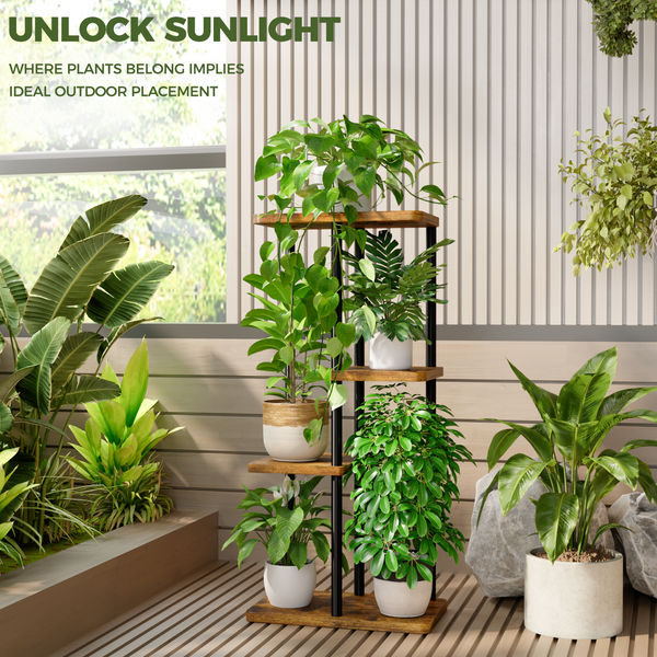 Bamworld 4-Tier Metal and Wood Corner Plant Stand