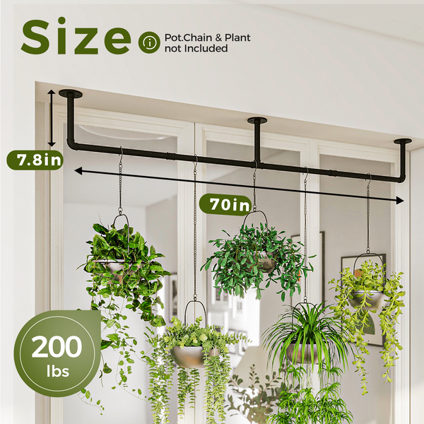 Bamworld 70.8" Industrial Metal Hanging Plant Bar with 6 Chains