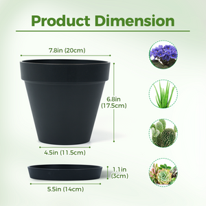 Bamworld 7.8-Inch Matte Black Planter Pot with Matching Saucer