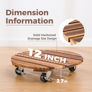 Bamworld 12" Heavy Duty Wooden Plant Caddy with Wheels (2 Pack)