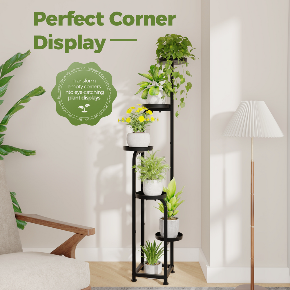 Bamworld 5 Tier Tall Metal Plant Stand Indoor Outdoor Heavy Duty Corner Shelf for Multiple Plants, Perfect for Patio, Garden, Balcony, Living Room & Bedroom Flower Pot Display