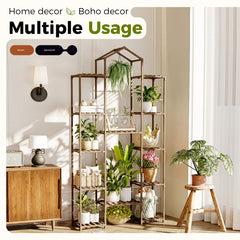 Bamworld Large Indoor Outdoor Flower Stand, Plant Shelves and Wood Holder for Living Room, Patio, Balcony, Garden