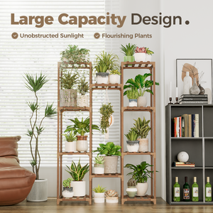 Bamworld Multi-Tier Carbonized Wood Plant Stand with Hanging Rack