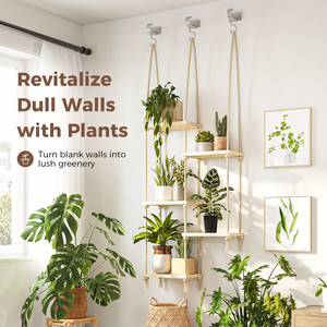 Bamworld 5-Tier Boho Hanging Rope Wood Plant Shelf