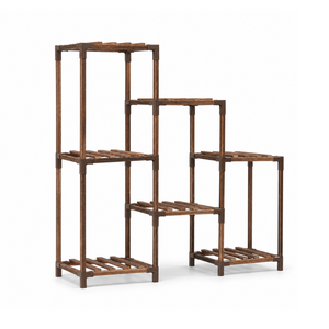 Bamworld 3-tier wooden plant rack for multiple plants white background
