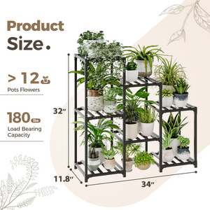 Bamworld Plant Stand Black Plant Shelf Indoor Plant Table for Multiple Plants 3 Tiers 7 Pots Ladder Plant Holder Table Plant Pot Stand for Window Garden Balcony Living Room