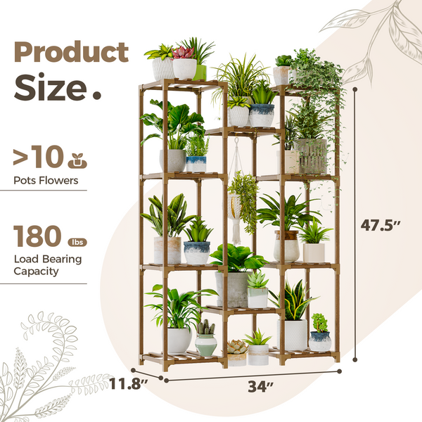 Bamworld Multi-Tier Carbonized Wood Plant Stand with Hanging Rack