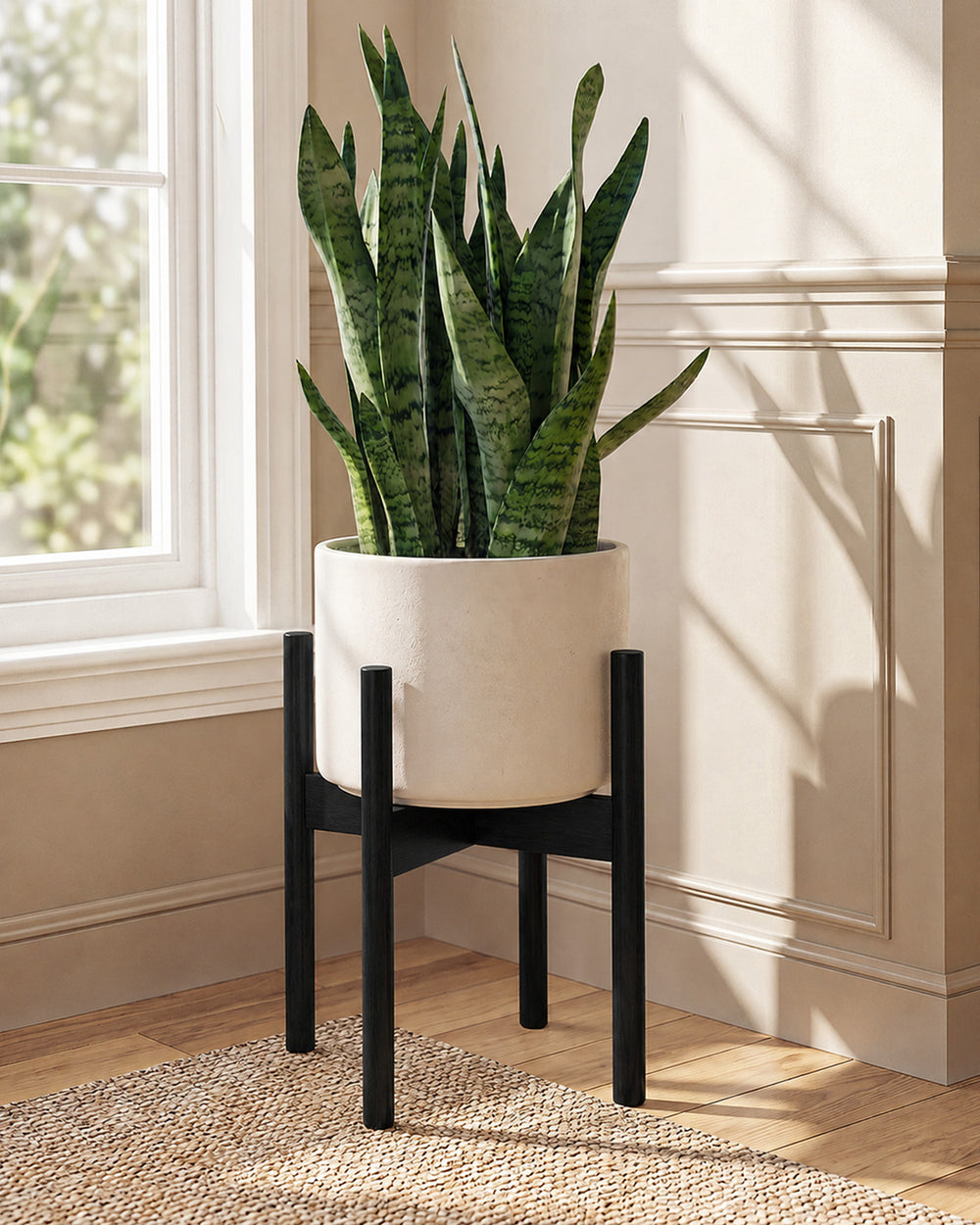 Bamworld Adjustable Plant Stand Indoor, Bamboo Plant Stand Fits 8 9 10 11 12 Inches, Small Corner Planter Holder for Indoor Plants, Single Floor Plant Stands for Living Room Balcony, Black