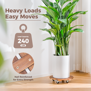 Bamworld 12" Heavy Duty Wooden Plant Caddy with Wheels (2 Pack)