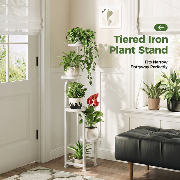 Bamworld Tall Indoor Outdoor Plant Stand, Corner Metal Multi-Plant Flower Pot Stand, 4-Tier Heavy-Duty Plant Shelf for Outdoor Garden, Balcony, Living Room, （white）