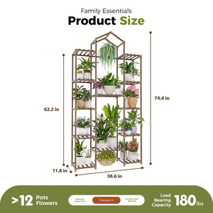 Bamworld Large Indoor Outdoor Flower Stand, Plant Shelves and Wood Holder for Living Room, Patio, Balcony, Garden