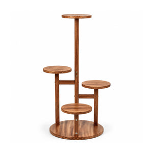Bamworld 4 tier compact round wooden plant stand New Zealand pine white background