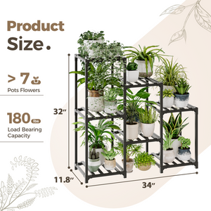Bamworld Plant Stand Black Plant Shelf Indoor Plant Table for Multiple Plants 3 Tiers 7 Pots Ladder Plant Holder Table Plant Pot Stand for Window Garden Balcony Living Room
