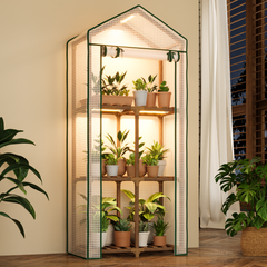 Bamworld 3-Tier Mini Greenhouse Stand with Grow Lights and PE Cover
