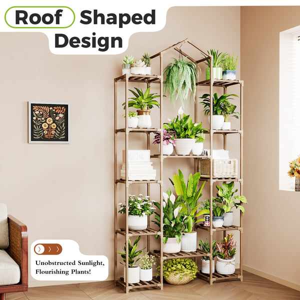 Bamworld Large Indoor Outdoor Flower Stand, Plant Shelves and Wood Holder for Living Room, Patio, Balcony, Garden