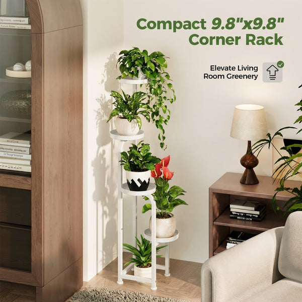 Bamworld Tall Indoor Outdoor Plant Stand, Corner Metal Multi-Plant Flower Pot Stand, 4-Tier Heavy-Duty Plant Shelf for Outdoor Garden, Balcony, Living Room, （white）